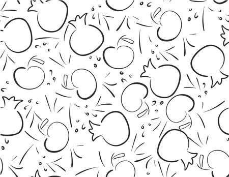 Black White Pomegranates and Apples seamless patternのイラスト素材