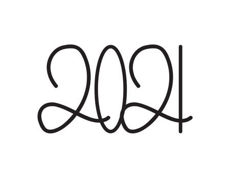 New year 2021 - Black Hand written numbers on White background
