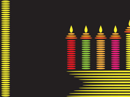 Horizontal Hanukkah banner - Gold Menorah with candles and stars on Black backgroundのイラスト素材