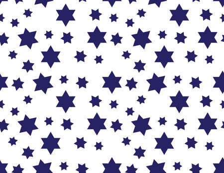 Blue Star of David seamless pattern on White background, Small and Large Star of David shapesのイラスト素材