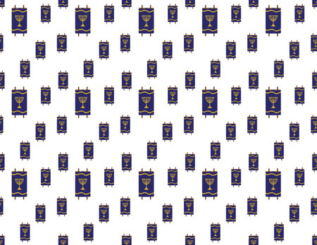 Blue Torah scroll with Gold menorah seamless pattern on White backgroundのイラスト素材