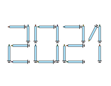 2021 numbers shape with colorful vaccine injectors, corona free 2021のイラスト素材