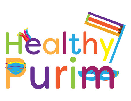 Colorful healthy Purim greeting with grogger, mask, clown hat and face maskのイラスト素材