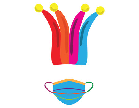 Colorful clown hat and face mask on White backgroundのイラスト素材