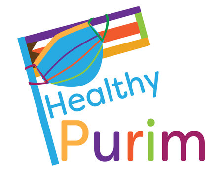 Colorful healthy Purim greeting with grogger wearing colorful face maskのイラスト素材