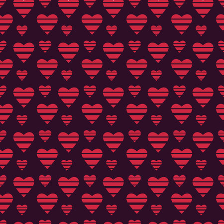 Red Hearts shapes seamless pattern on Dark Purple backgroundのイラスト素材