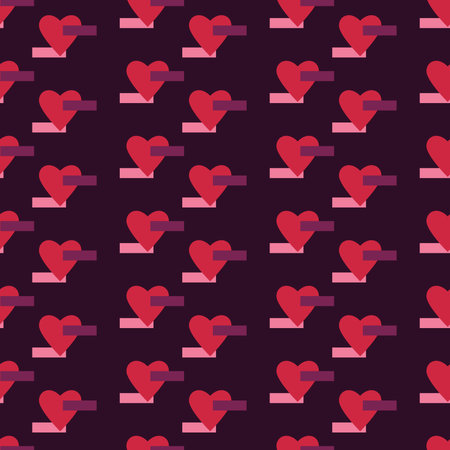 Red Pink and purple hearts and Rectangles seamless pattern on Dark Purple backgroundのイラスト素材