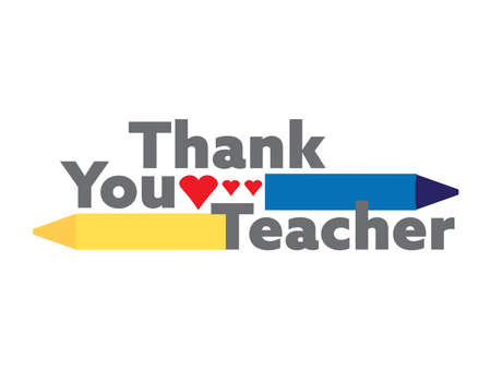 Thank you teacher banner with hearts and crayonsのイラスト素材