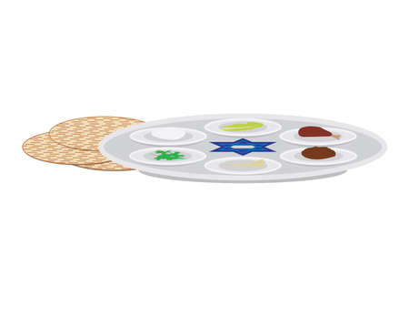 Passover plate and matzah on White backgroundのイラスト素材