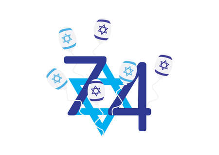 Israel 74th independence day logo, Blue numbers, star of David and Israel flag balloonsのイラスト素材