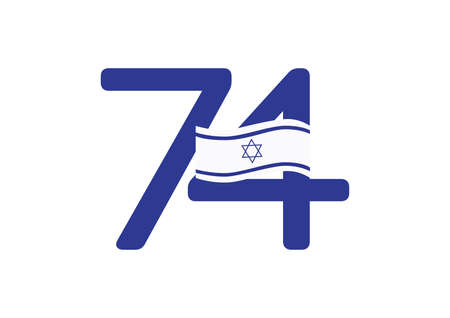 Israel 74th independence day logo, Blue numbers and Israel flagのイラスト素材
