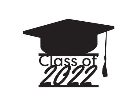 Class of 2022 icon, Black text and academic cap on White background