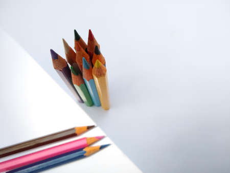 Color pencils on white background,