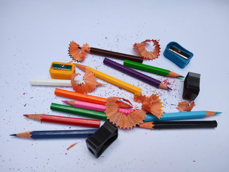 Color pencils on white background,の写真素材