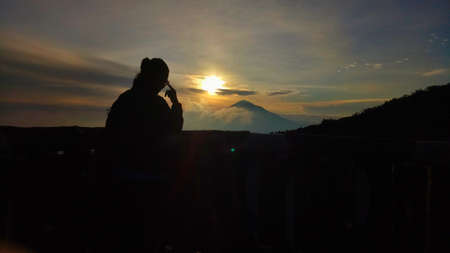 Beautiful sunrise at the foot of papandayan mountain.の写真素材