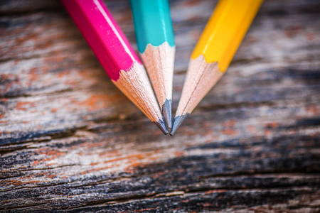 pencil on the brown wooden tableの写真素材