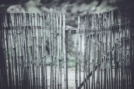 Old wooden fence black and whiteの写真素材