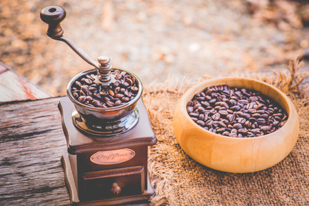 Coffee grinder and coffee beansの写真素材