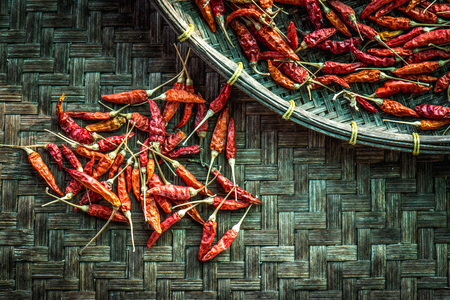 Dried red chilli peppersの写真素材