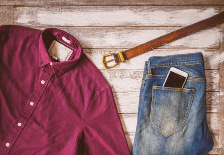 men casual outfit and accessories for mensの写真素材