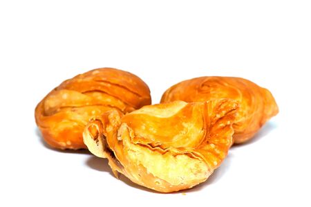 Samosas three pieces on a white background の写真素材
