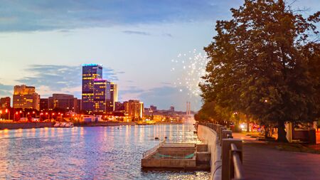 Taras Shevchenko embankment evening. The concept of the evening cityの写真素材