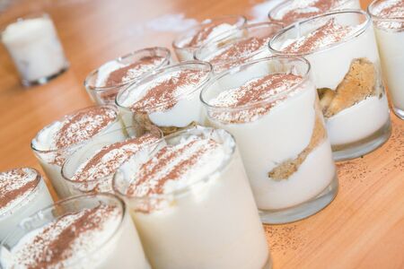 Tiramisu, traditional Italian creme dessert  Homemade tiramisu dessert close-up. Italian cuisine...