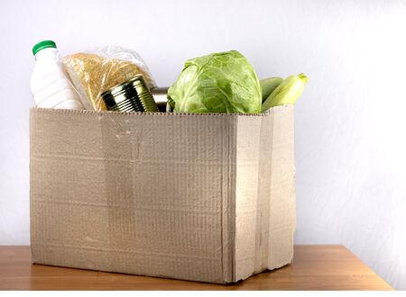 Donation box with various food. Delivery food.
