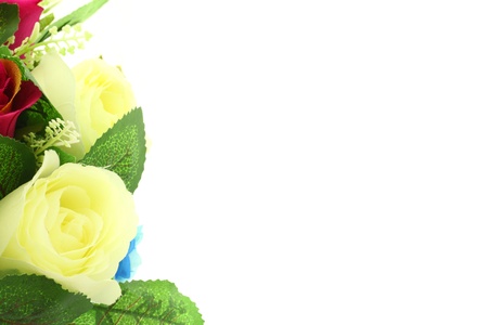 colorful roses, beautiful flower bouquet on white background の写真素材
