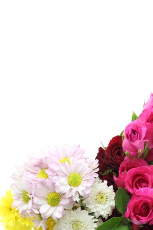 beautiful bouquet of bright flowers isolated on whiteの写真素材