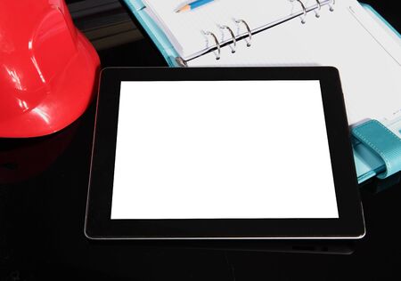 tablet pc on office tableの写真素材