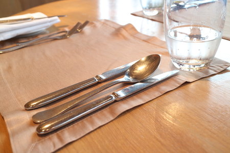 glasses set in restaurantの写真素材