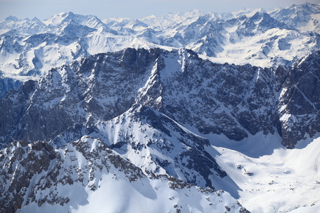 Winter snow covered mountain Zugspitze in Germany Europe. Great place for winter sportsの写真素材