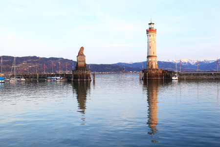 Harbour of Lindau in Lake Constance, Germanyの写真素材