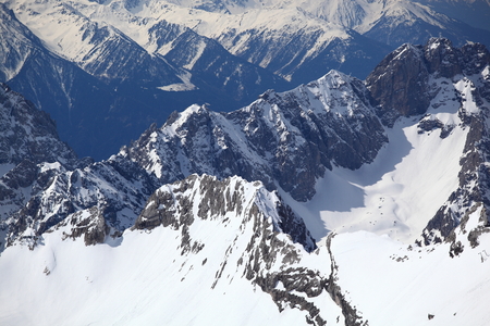 Winter snow covered mountain Zugspitze in Germany Europe. Great place for winter sportsの写真素材