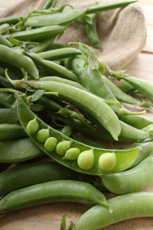 fresh beans broad over wood background, selective focusの写真素材