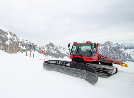 Machines for skiing slope preparations at mountain Zugspitze in Germany Europe- nature and sport backgroundの写真素材