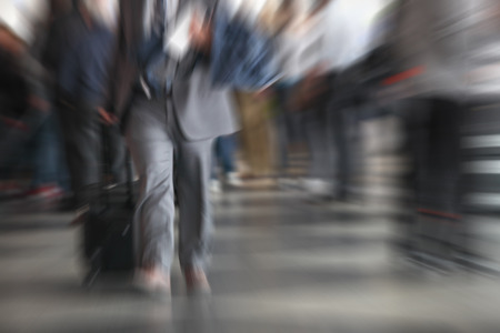 Blurred people on subway platform at hofbahnhof germanyの写真素材