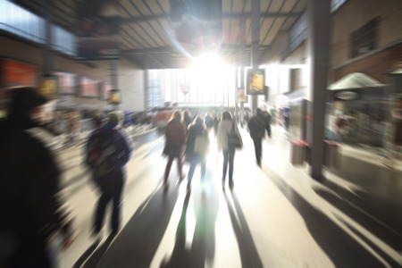 Blurred people on subway platform at hofbahnhof germanyの写真素材