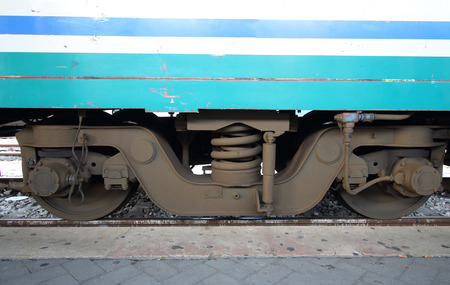 Railway wheels wagon. Behind the wheel.