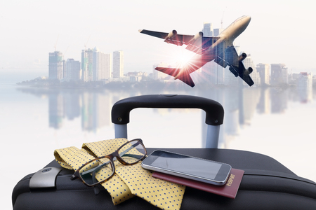 concept travel , passenger plane on sky and very beautiful , use for air transport ,journey and travel industry businessの写真素材