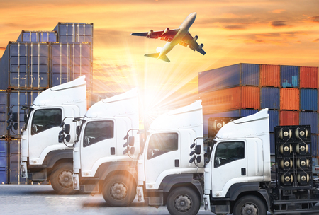 container truck and freight cargo plane concept of  import-export commercial logistic ,shipping business industryの写真素材