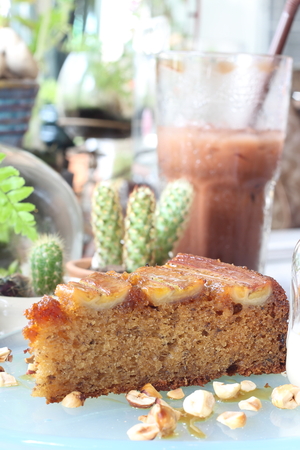 Slice of banana cake, selective focusの写真素材