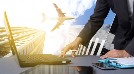 bussiness man working in office with Industrial travel  or Logistic Import Export conceptの写真素材