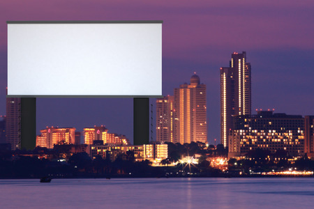 billboard blank for outdoor advertising poster or blank billboard at night time for advertisement.の写真素材