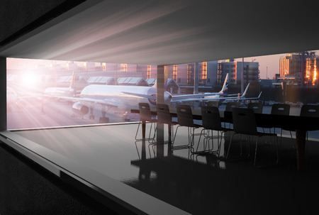 meeting room in airport or  office with Industrial Container Cargo freight ship for Logistic Import...