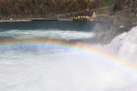The Rhine Falls in Schaffhausen, Switzerland. The Rhine Falls is the largest waterfall in Europe.の写真素材