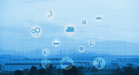 Industry 4.0 and Smart manufacturing concept. Industrial 4.0 process diagram on industrial factory...