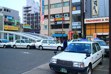 SENDAI, JAPAN - April 18: Rows of Taxis April 21, 2011 in Sendai station, JP. Japanese taxi fares are considered the highest in the world.のeditorial素材
