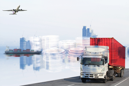 logistics global transportation concept maritime and land transport air transport use for import export shipping industryの写真素材